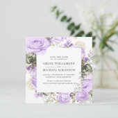 Rustisch Paars Roos Floral Save the Date Kaart (Staand voorkant)