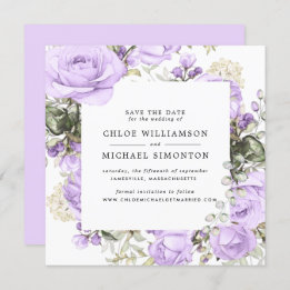 Rustisch Paars Roos Floral Save the Date Kaart