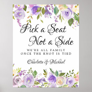 Rustisch Paars Roos Floral Wedding Ceremony Seatin Poster
