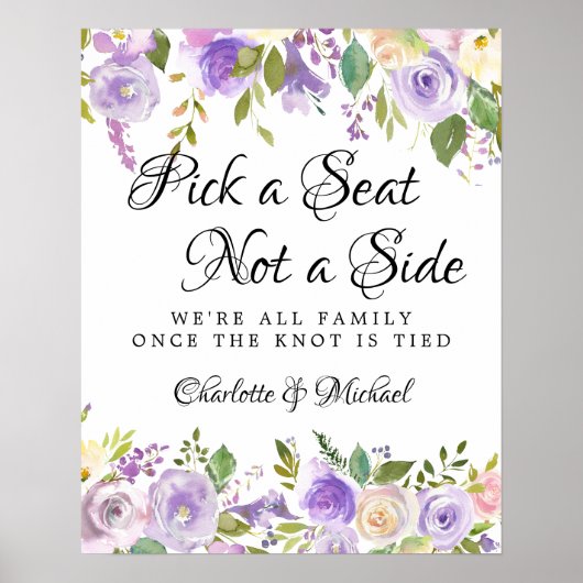 Rustisch Paars Roos Floral Wedding Ceremony Seatin Poster (Voorkant)