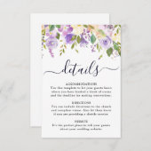 Rustisch Paars Roos Floral Wedding Details Card Informatiekaartje (Voorkant / Achterkant)