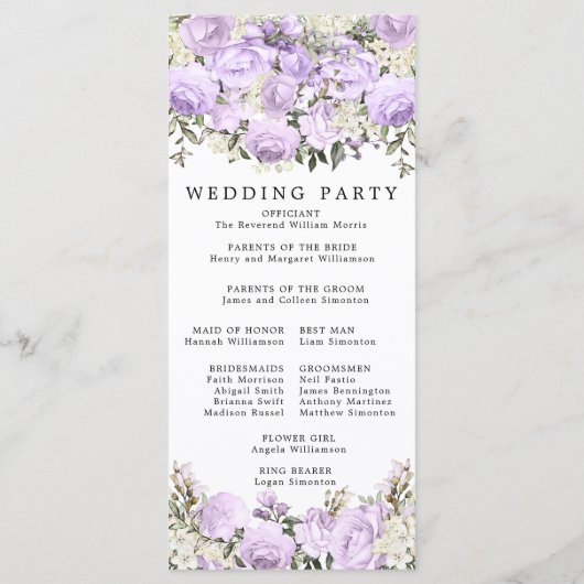 Rustisch Paars Roos Floral Wedding Programmakaart (Achterkant)