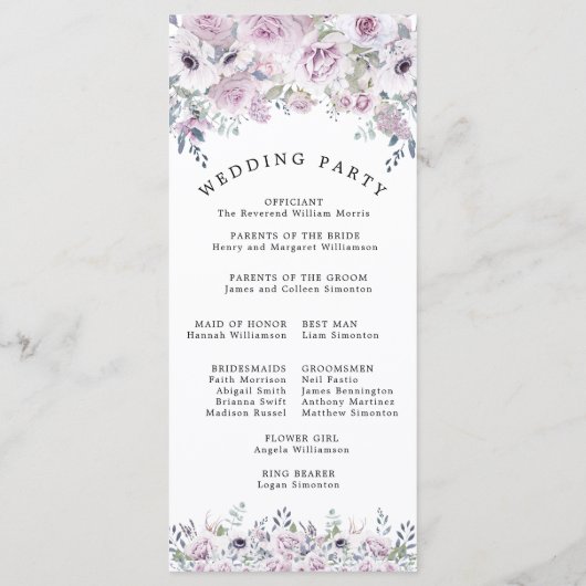 Rustisch Paars Roos Floral Wedding Programmakaart (Achterkant)