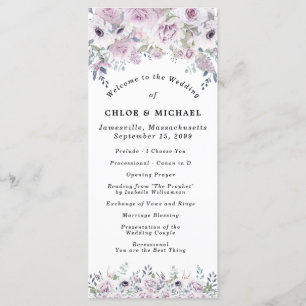 Rustisch Paars Roos Floral Wedding Programmakaart