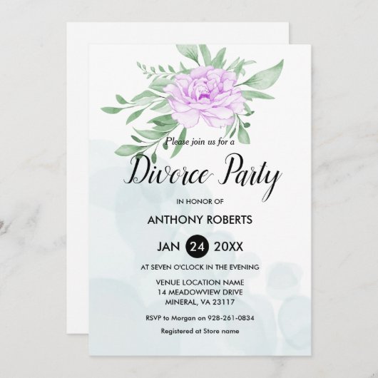 Rustisch Paars Roos laat Greenery Divorce Kaart (Voorkant / Achterkant)