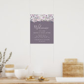Rustisch Paars White Floral Wedding Welcome Sign Poster (Keuken)