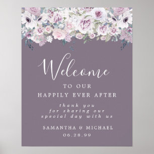 Rustisch Paars White Floral Wedding Welcome Sign Poster