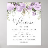 Rustisch Paars White Floral Wedding Welcome Sign Poster (Voorkant)