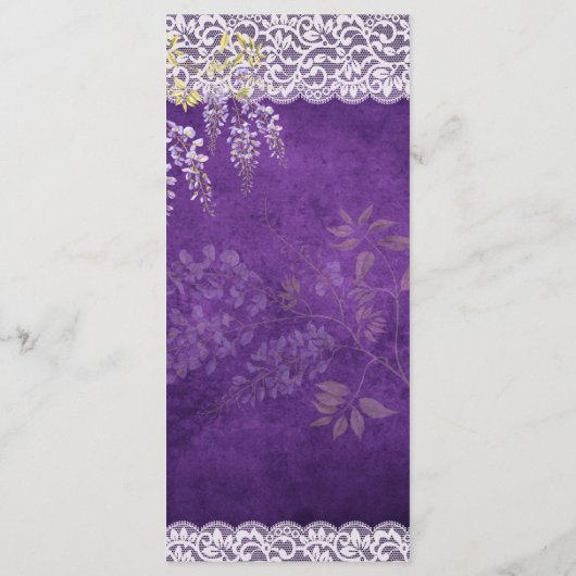 Rustisch Paars WISTERIA-Lace Wedding Menu (Achterkant)