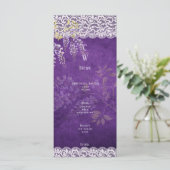 Rustisch Paars WISTERIA-Lace Wedding Menu (Staand voorkant)