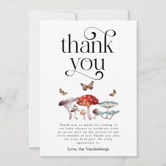 Rustisch paddenstoelBaby shower Bedankkaart (Voorkant)