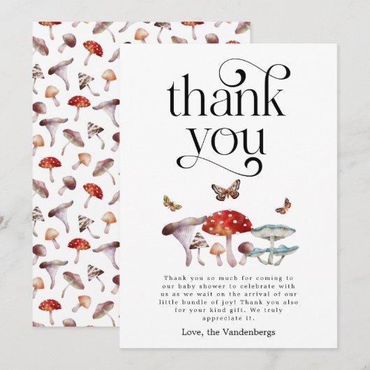 Rustisch paddenstoelBaby shower Bedankkaart (Voorkant / Achterkant)