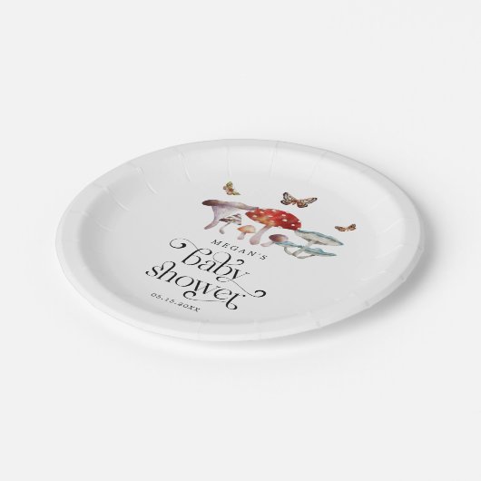 Rustisch paddenstoelBaby shower Papieren Bordje (Gekanteld)