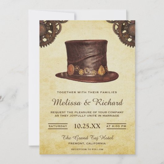  Rustisch Pet Steampunk Wedding Kaart (Voorkant)
