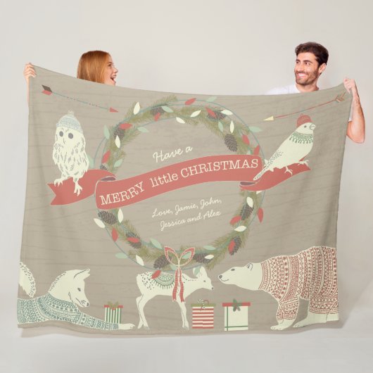 Rustisch Polar Beer Fawn Fox Kerstpattern Fleece Deken (In situ)