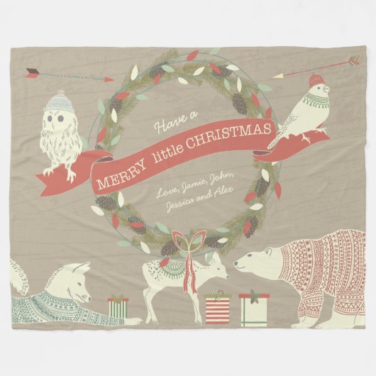 Rustisch Polar Beer Fawn Fox Kerstpattern Fleece Deken (Voorkant (Horizontaal))