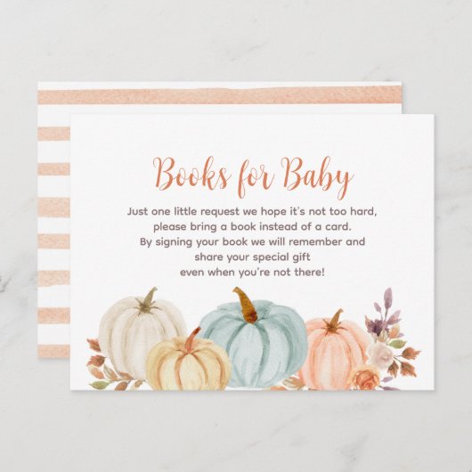 Rustisch pompoen Baby shower - Breng een boekenbro Uitnodiging Briefkaart (Voorkant / Achterkant)