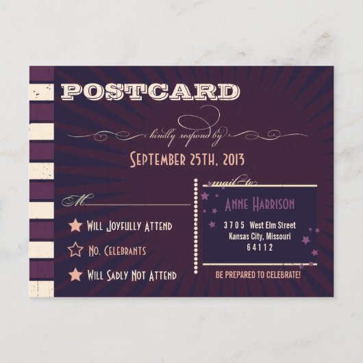 Rustisch Poster: Paars-eierweddenschap RSVP Uitnodiging Briefkaart (Achterkant)