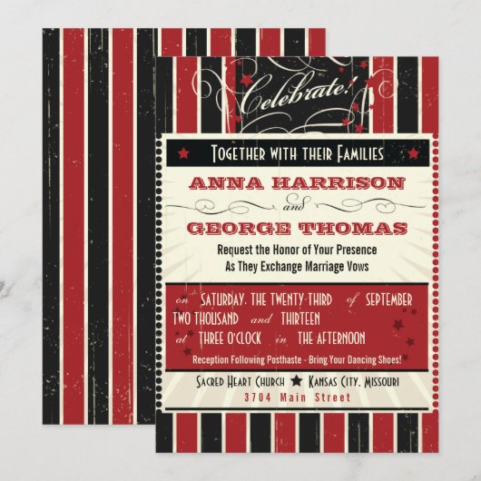 Rustisch Poster: rood en zwart, aangepast huwelijk Kaart (Voorkant / Achterkant)