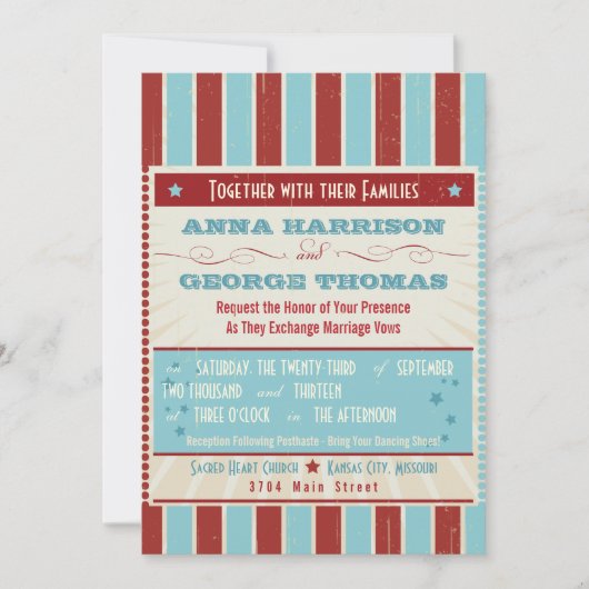 Rustisch Poster: rood, wit en blauw aangepast huwe Kaart (Voorkant)