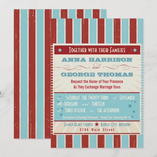 Rustisch Poster: rood, wit en blauw aangepast huwe Kaart (Voorkant / Achterkant)