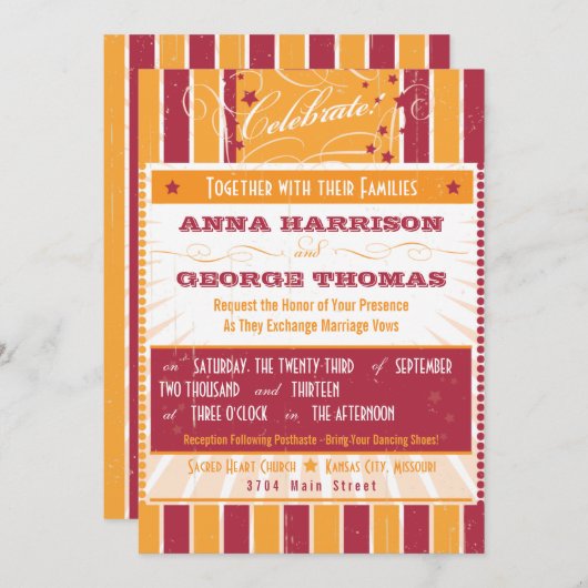 Rustisch Poster: Roze en Oranje aangepast huwelijk Kaart (Voorkant / Achterkant)