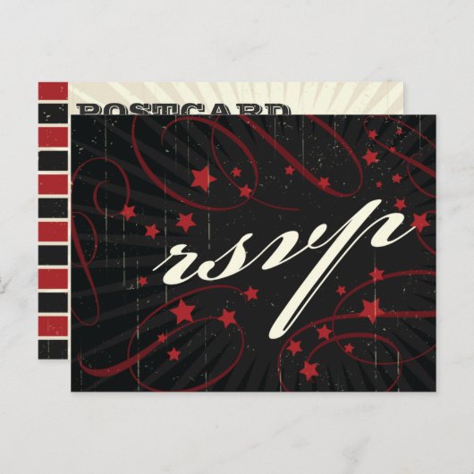 Rustisch Poster: RSVP rond het rode en zwarte huwe Uitnodiging Briefkaart (Voorkant / Achterkant)