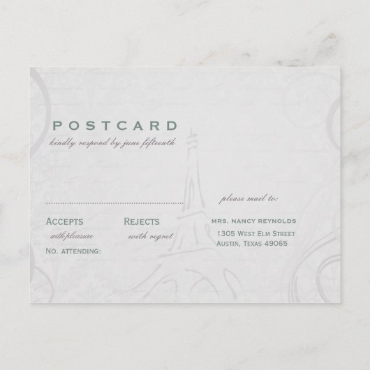 Rustisch Poster: Subtiel Blauwgroen en Paars RSVP Uitnodiging Briefkaart (Achterkant)