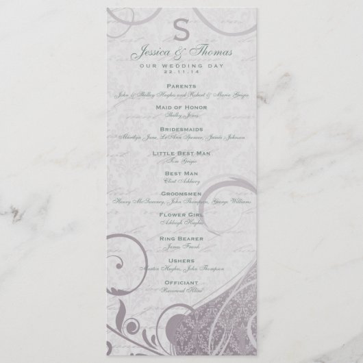 Rustisch Poster: Subtle Blauwgroen Paars Wedding P Programmakaart (Voorkant)