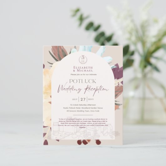 RUSTISCH POTLUCK Huwelijksfeest Template Uitnodigi (Staand voorkant)