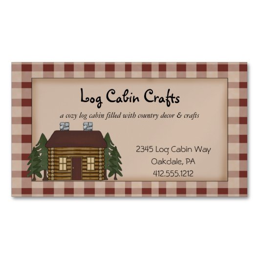 Rustisch primitief land Homespun Log Cabin Magnet Magnetisch Visitekaartje (Voorkant)
