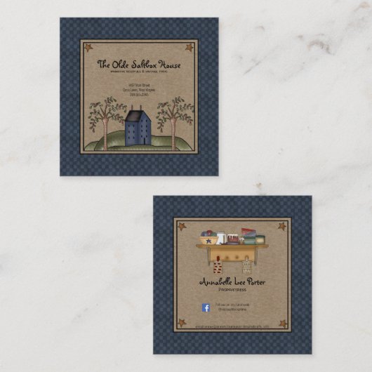 Rustisch primitief landschap Saltbox House op Kraf Vierkante Visitekaartje (Voorkant / Achterkant)
