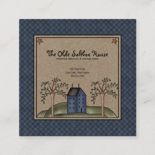 Rustisch primitief landschap Saltbox House op Kraf Vierkante Visitekaartje (Voorkant)