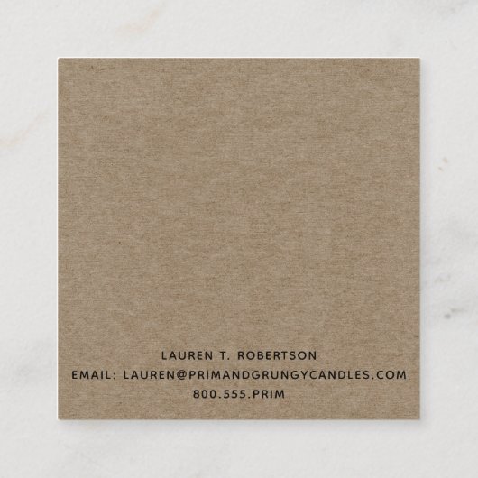 RUSTISCH PRIMITIVE LAND GRUBBY CANDLE VIERKANTE VISITEKAARTJE (Achterkant)