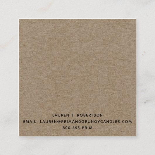 RUSTISCH PRIMITIVE LAND GRUBBY CANDLE VIERKANTE VISITEKAARTJE (Achterkant)