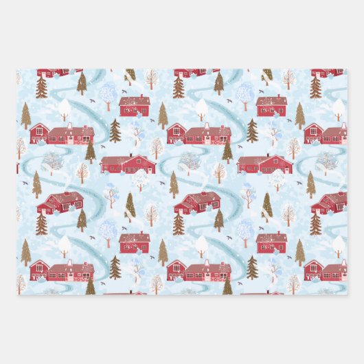 Rustisch Rode Barn, land met winterkerst Inpakpapier Vel (Voorkant)