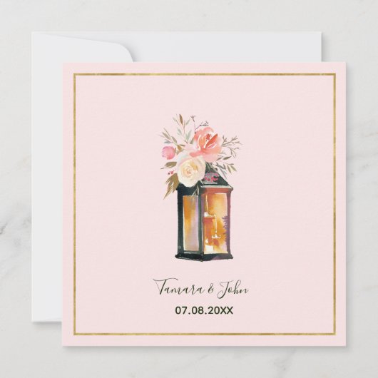 Rustisch Romantisch Roos gouden lampions Kaart (Achterkant)