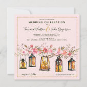 Rustisch Romantisch Roos gouden lampions Kaart (Voorkant)