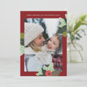 Rustisch rood botanisch Lijst met kerstmis Feestdagenkaart (Staand voorkant)