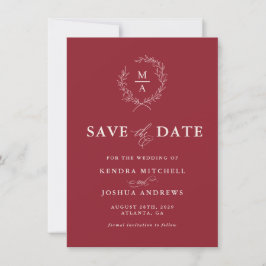 Rustisch rood eenvoudig legant monogram sparen de  save the date