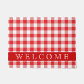 Rustisch rood en wit geplakt welkom deurmat (Voorkant)