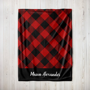 Rustisch rood en zwart buffelmonogram fleece deken