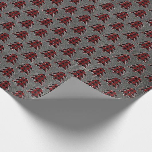 Rustisch rood en zwart geplakt kerstboomkarton cadeaupapier (Hoek)