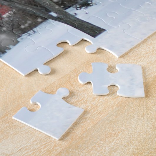 Rustisch rood landschap met wintersneeuw Boerderij Legpuzzel (Zijkant)