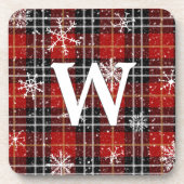 Rustisch Rood Zwart Pset Tartan Snowflake Monogram Bier Onderzetter (Voorkant)