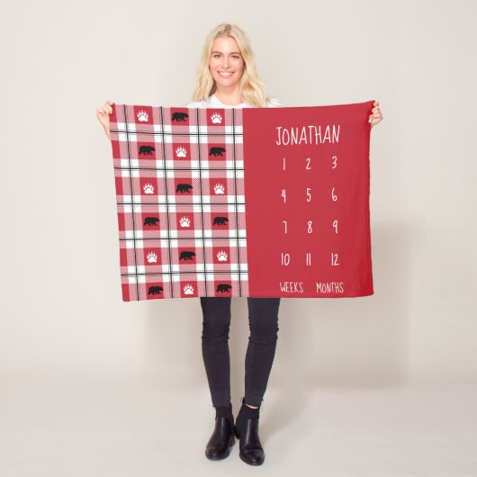 Rustisch rood zwart-wit Beer flatel patroon Fleece Deken (In situ)