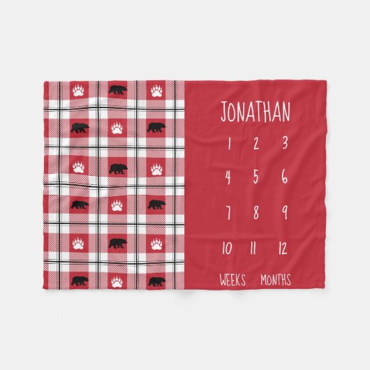 Rustisch rood zwart-wit Beer flatel patroon Fleece Deken (Voorkant (Horizontaal))