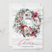 Rustisch roodrood hout 6 foto's kerstmis feestdagenkaart (Voorkant)