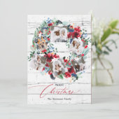 Rustisch roodrood hout 6 foto's kerstmis feestdagenkaart (Staand voorkant)