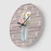 Rustisch Roos en Daisies Mason Jar Clock Grote Klok (Hoek)